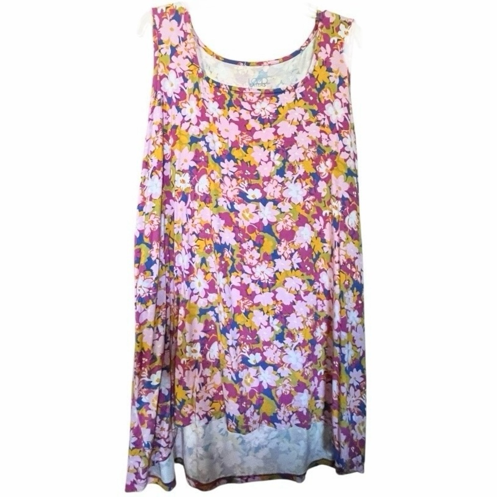LOGO Layers tunic tank top multicolor floral hi-low hem casual summer size 2X